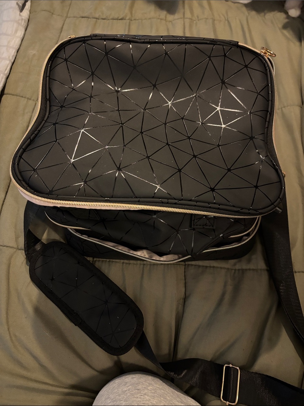 Black geometric nail polish and accessory bag